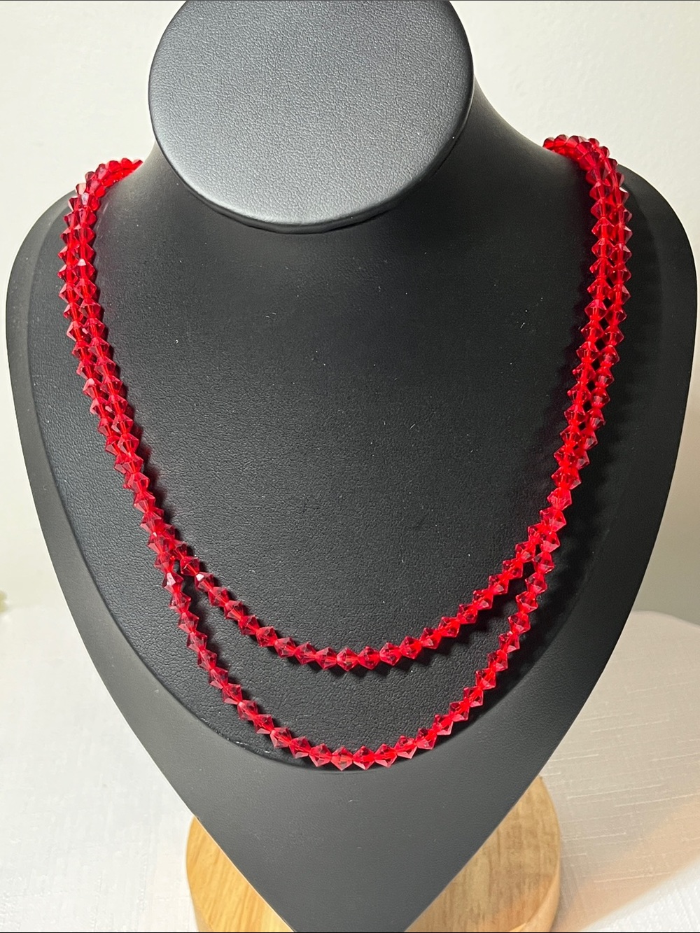Vintage Red Crystal Bead Double-Strand Necklace